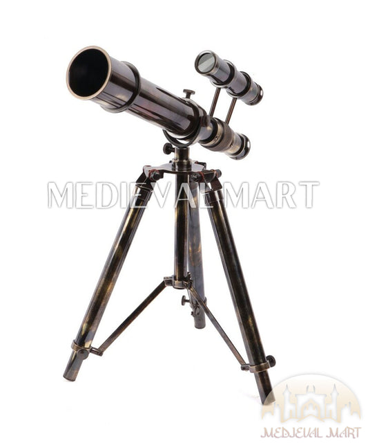 MEDIEVALMART Nautical Antique Vintage Brass Double Barrel Telescope W/H Antique Brass Tripod Stand