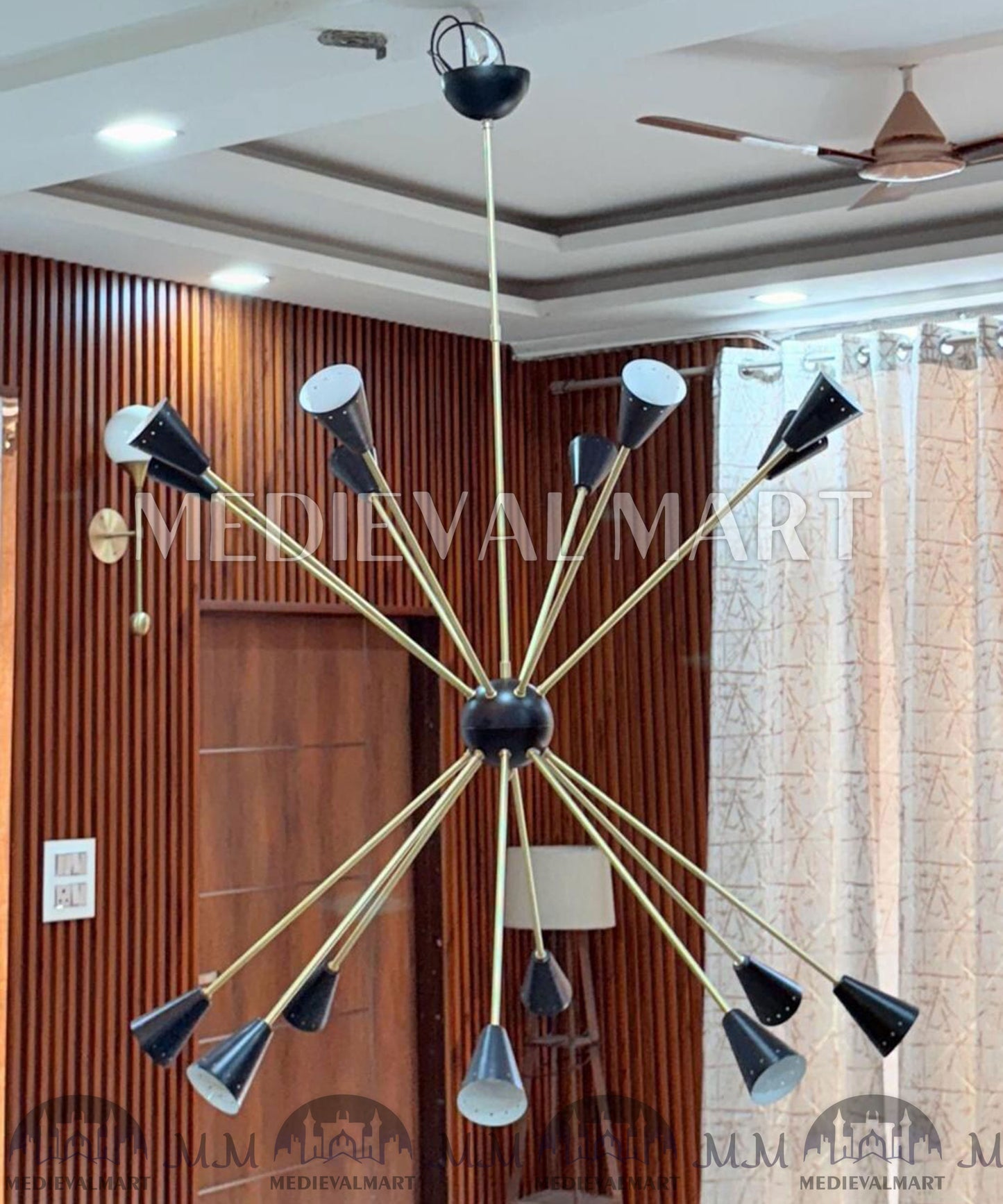 MEDIEVALMART Handmade Brass Sputnik Chandelier | Mid-Century Modern 16-Light Ceiling Fixture