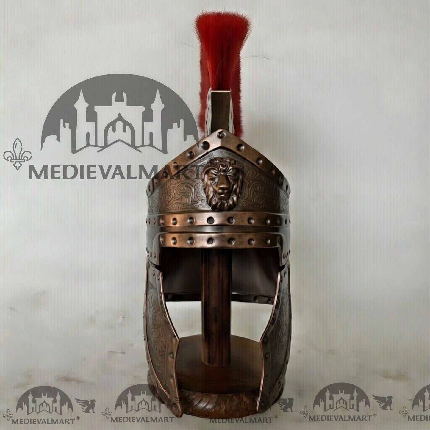 MEDIEVALMART Medieval Roman Centurion Antique Bronze Finish Helmet with Red Plume or Free Wooden Stand
