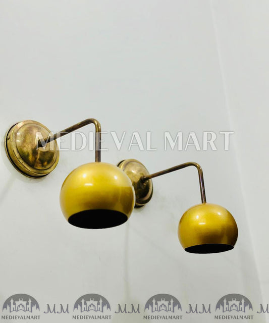 MEDIEVALMART Mid-Century Brass Wall Sconce Pair Modern Bathroom Lighting