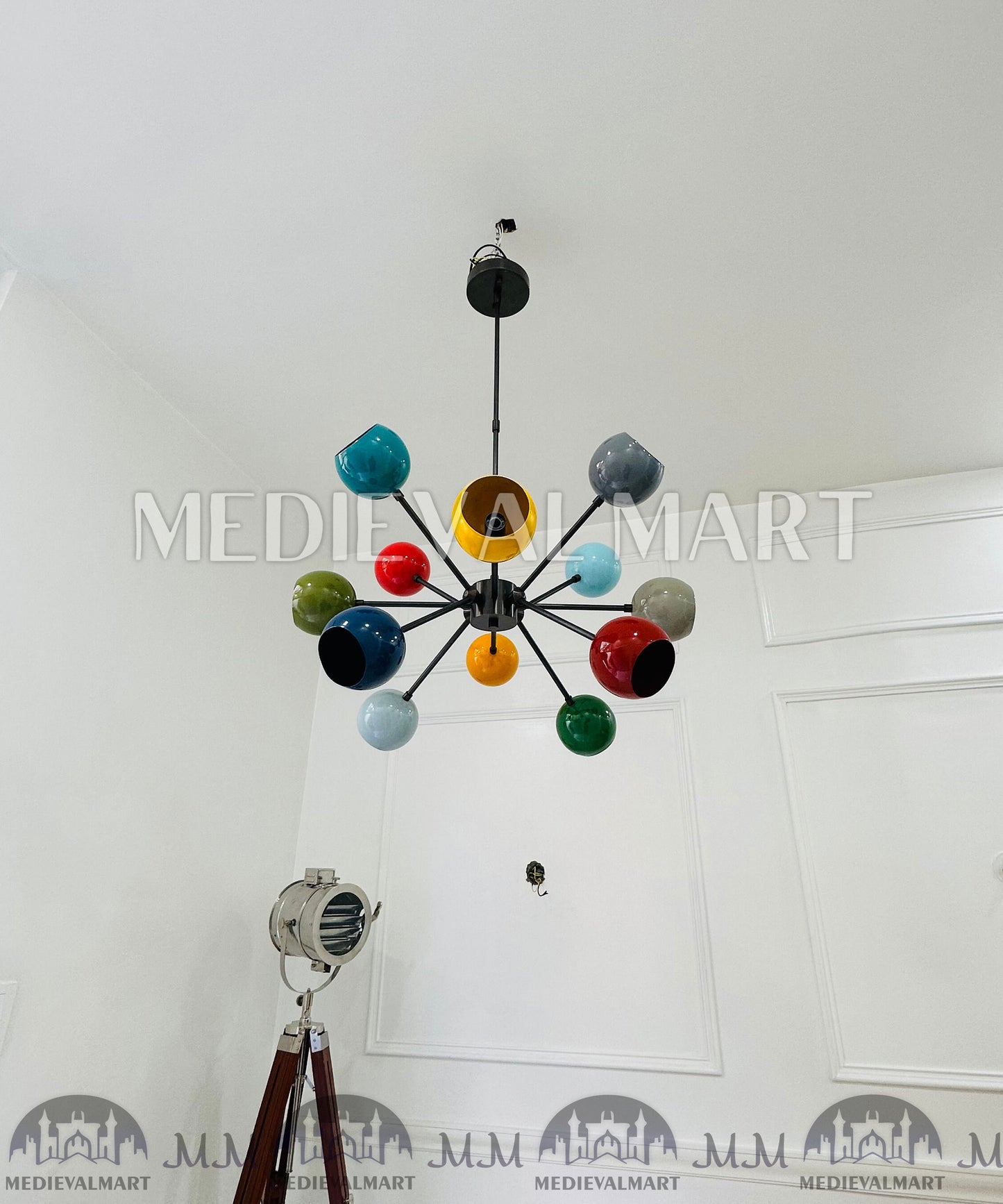 MEDIEVALMART Beautiful 12 Arms Multi Color Handcrafted Brass Sputnik Chandelier Modern Stilnovo Ceiling Light Fixture