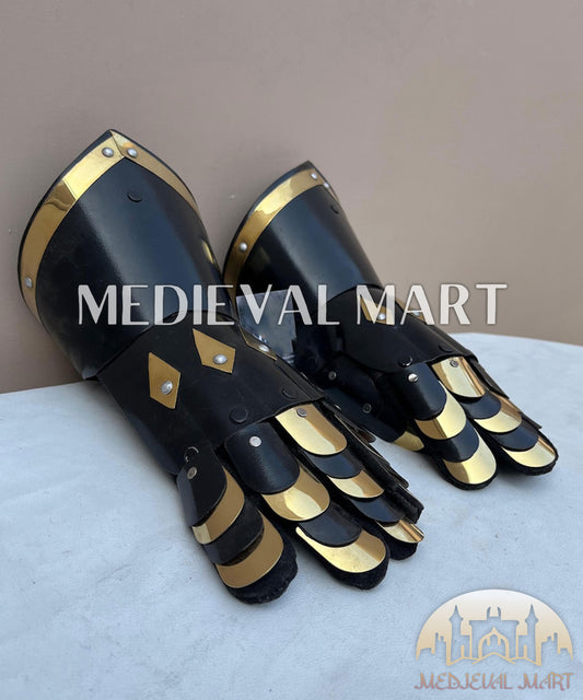 MEDIEVALMART LOTR Witcher Sauron-Inspired Exclusive Black Gauntlet Edition Set with Gold Deco - Cosplay Gloves Armor