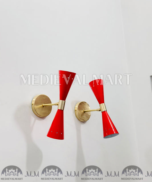 MEDIEVALMART Mid Century Modern Brass Wall Sconce - Diabolo Italian Design - Vanity Lighting