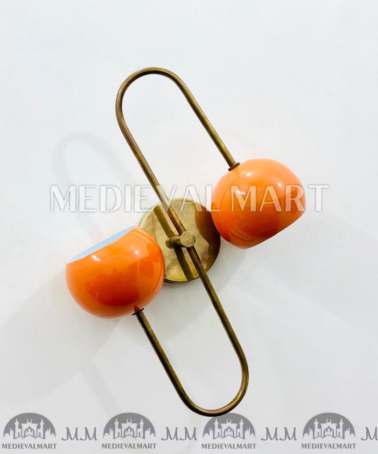 MEDIEVALMART Mid Century Orange Brass Diabolo Wall Sconce - Italian Adjustable Light