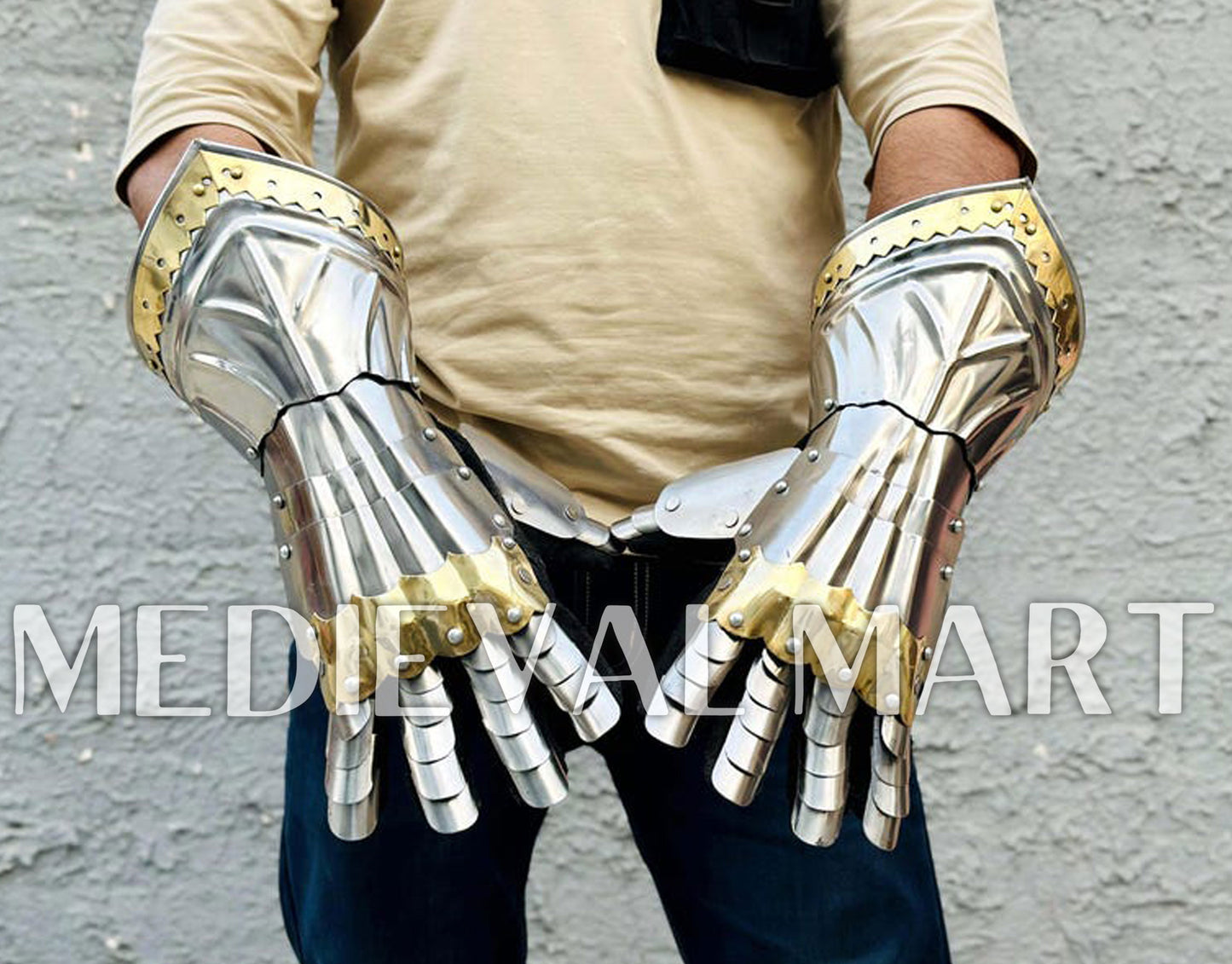 MEDIEVALMART Medieval Knight Steel Gothic Gauntlet Armor Set - LARP Armor