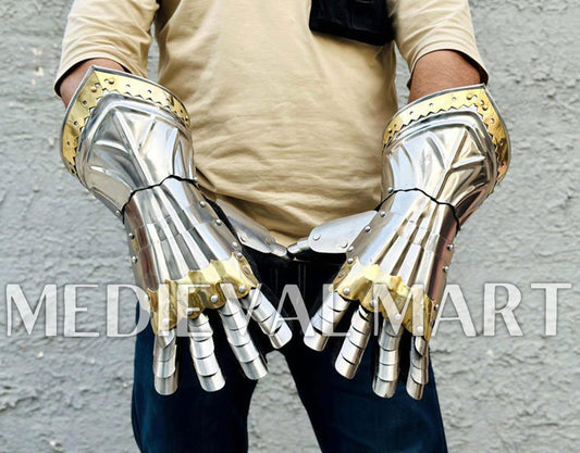 MEDIEVALMART Medieval Knight Steel Gothic Gauntlet Armor Set - LARP Armor
