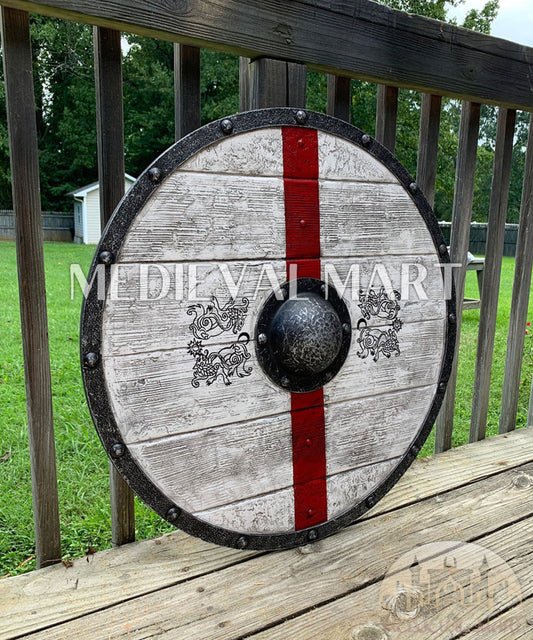 MEDIEVALMART Iconic Viking's Tostig’s Warrior’s  Battleworn Viking Wooden Shield | Gifts For Dad