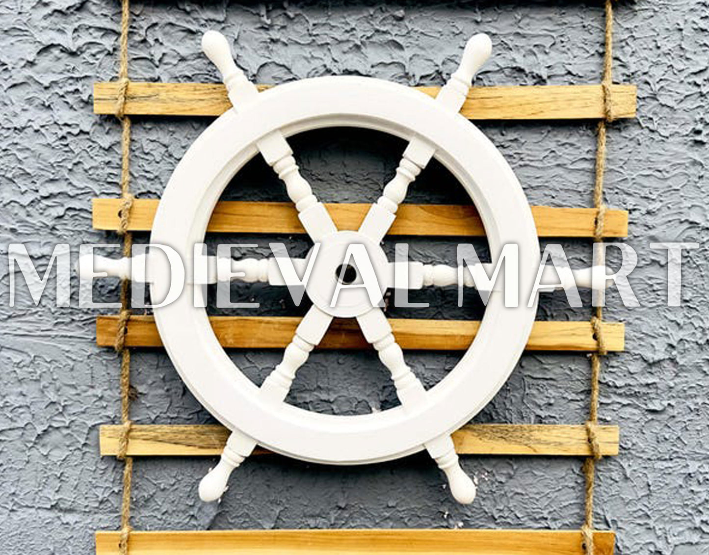 MEDIEVALMART Nautical Ship Wheel White Finish - Personal Engraving Marine Wall Decor
