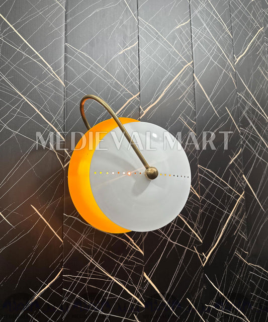 MEDIEVALMART Handcrafted Brass Round Wall Sconce: Modern Bedside Lighting