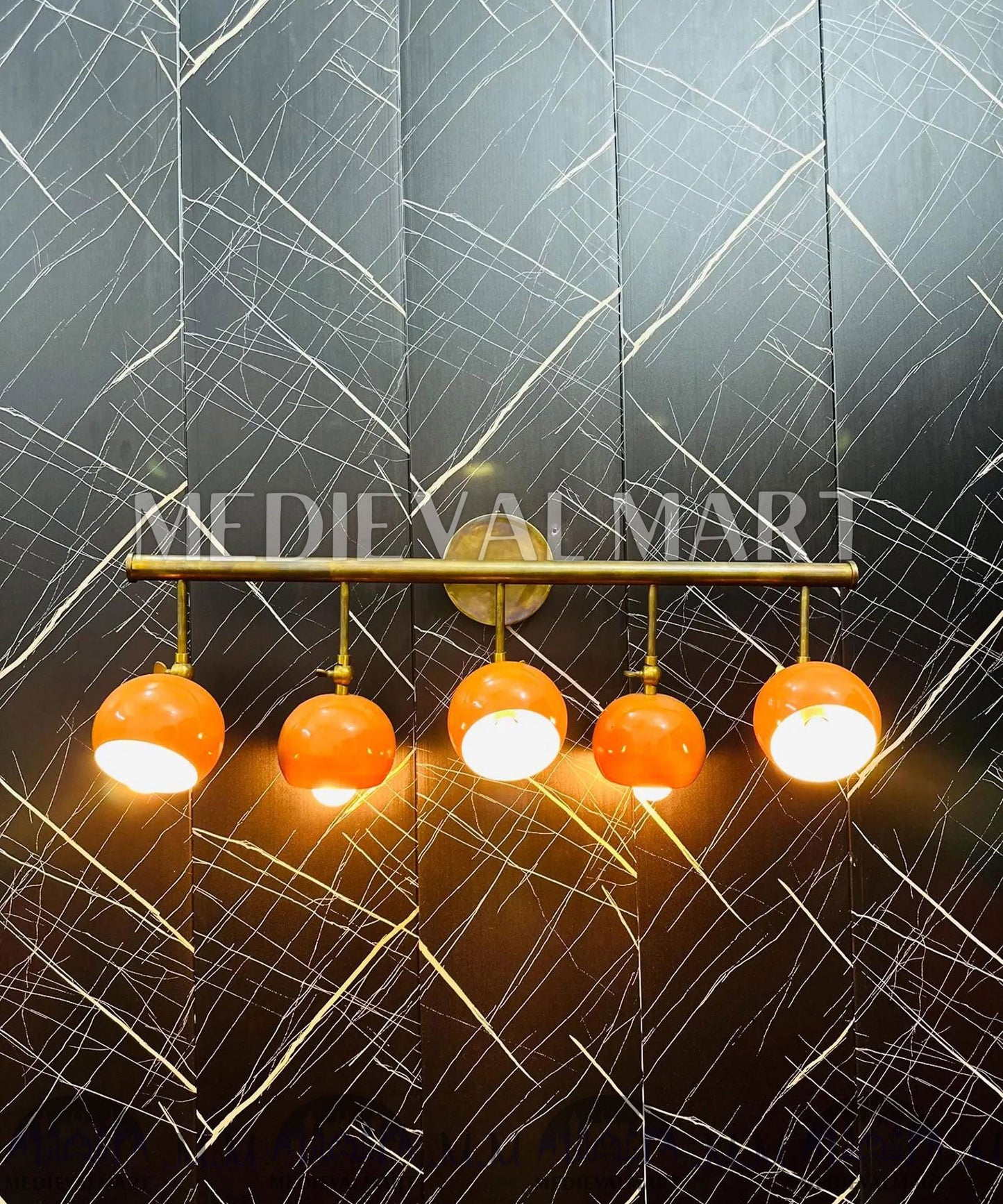 MEDIEVALMART Handcrafted Brass 5-Ball Wall Sconce - Mid-Century Modern Vanity Light