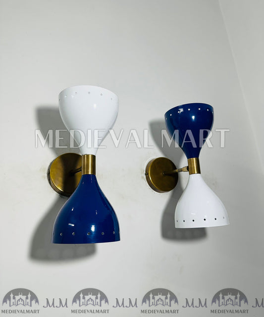 MEDIEVALMART Handmade Brass Wall Sconce Pair Italian Wall Lights Mid Century Diabolo Light Fixtures