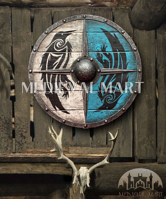 MEDIEVALMART Viking's Gray Ouroboros Iron Spikes Battleworn  Viking Wooden Shield | Gifts For Dad