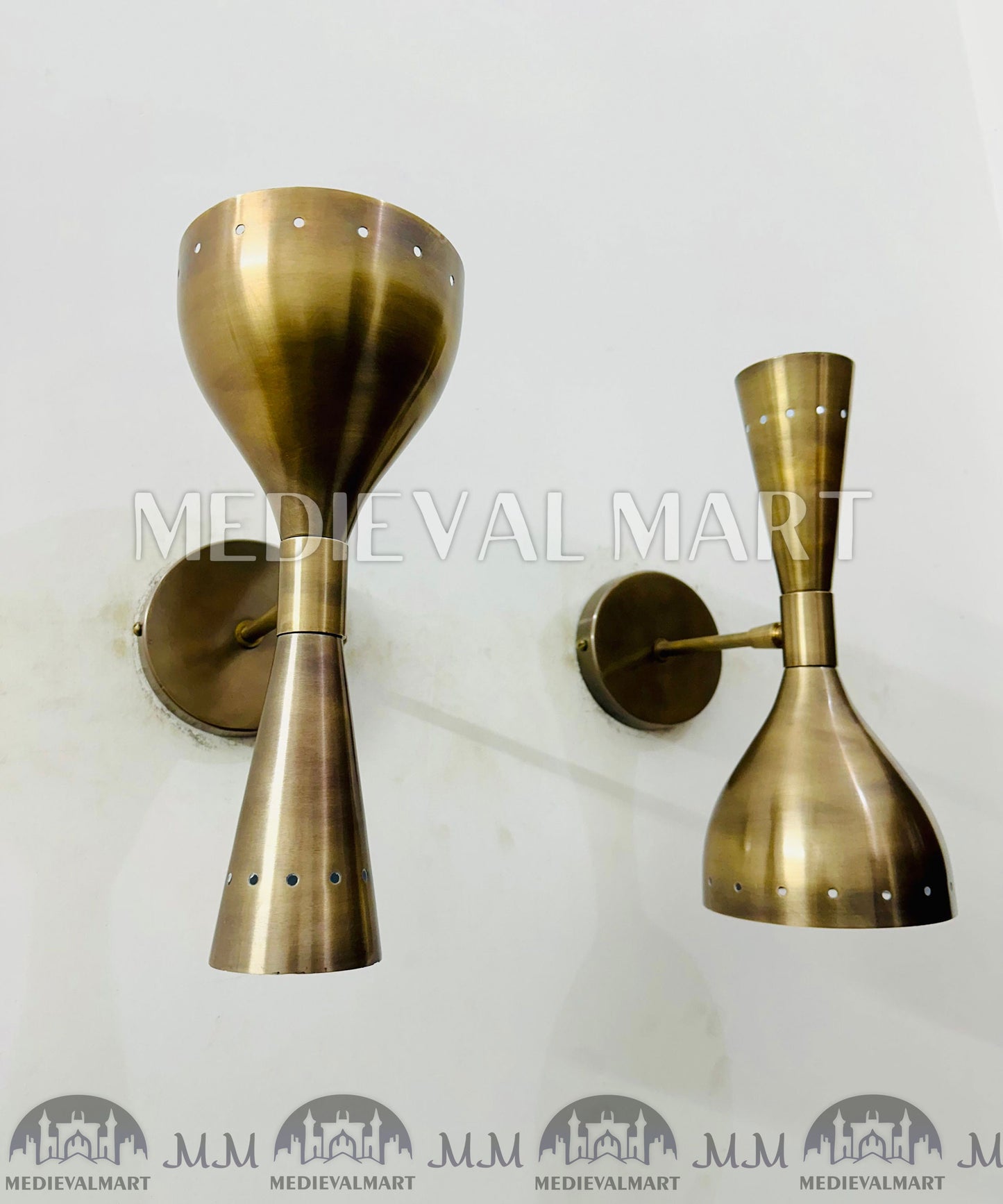 MEDIEVALMART 1950's Mid Century Brass Italian Diabolo Wall Sconce Fixture Lamps Diabolo Pair