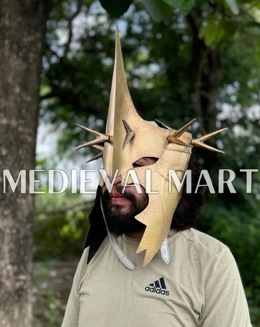 MEDIEVALMART Gold Finish Nazgul Helmet W/H Free Stand | LOTR Props