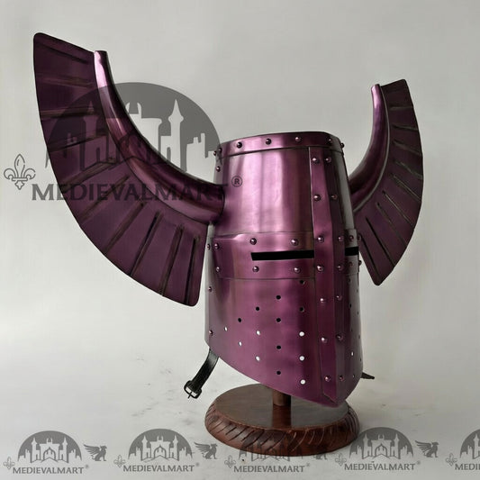 MEDIEVALMART Casque de chevalier templier médiéval guerrier teutonique finition violette avec support gratuit