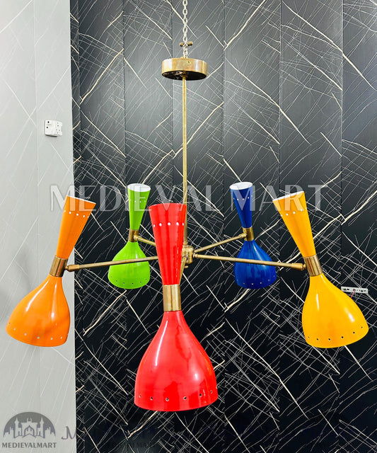 MEDIEVALMART Mid Century Modern Sputnik Chandelier: Adjustable 6-Arm Brass Pendant Light