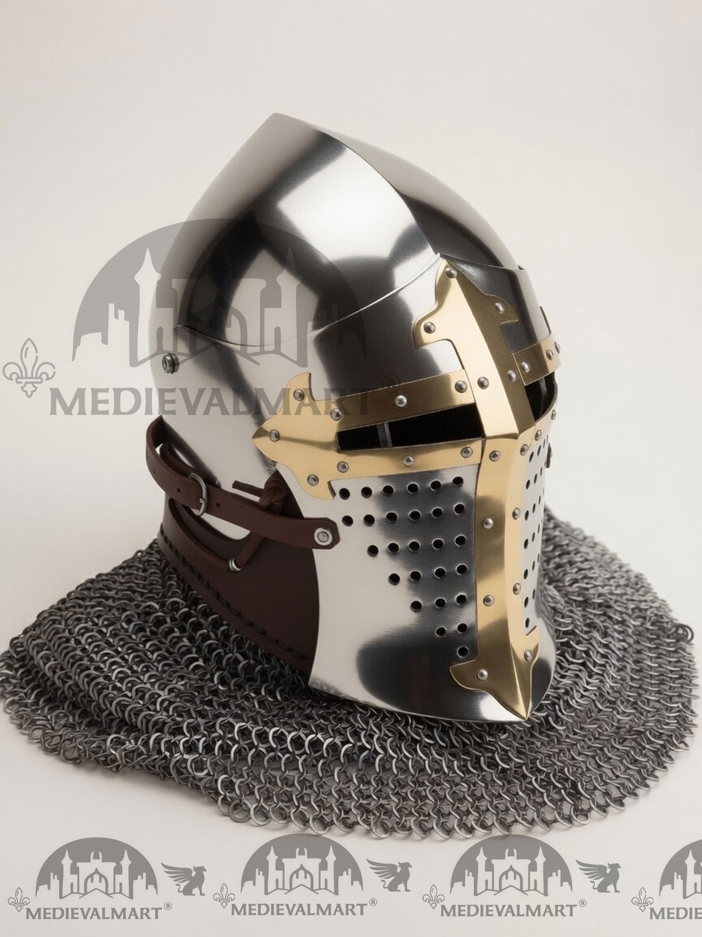 MEDIEVALMART Casque de chevalier Buhurt européen médiéval ROA avec décorations dorées
