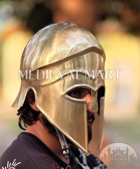 MEDIEVALMART "4th Cen BCE" Greek Hoplites Corinthian Gold Finish Helmet W/H Free Stand | Greek Props