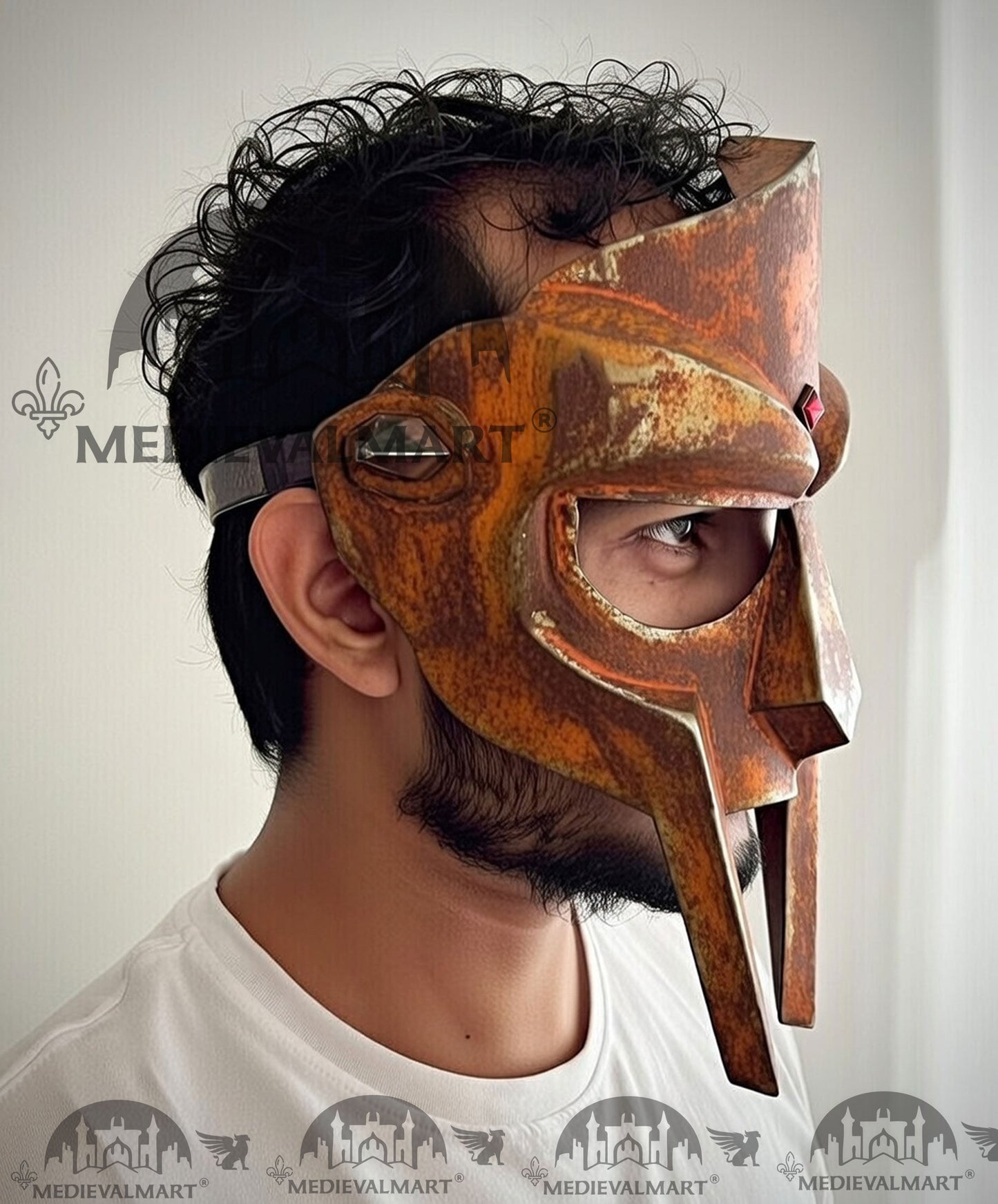 MEDIEVALMART PREMIUM MF DOOM Mask Mad Villain Copper Rusted Finish Steel Face Armor