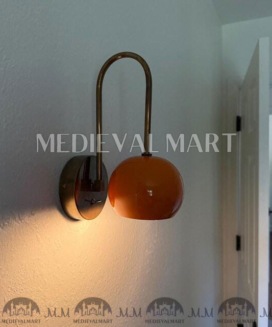 MEDIEVALMART Mid-Century Modern Brass Wall Sconces Vanity Lamp Orange Ball Accent