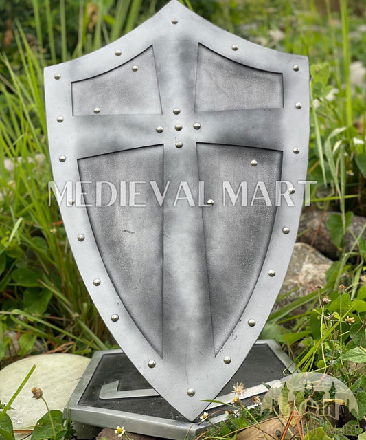 MEDIEVALMART Medieval Templar Salebi Cross Inspired Wooden Shield Black & Siver Finish | Gift for Christmas Day