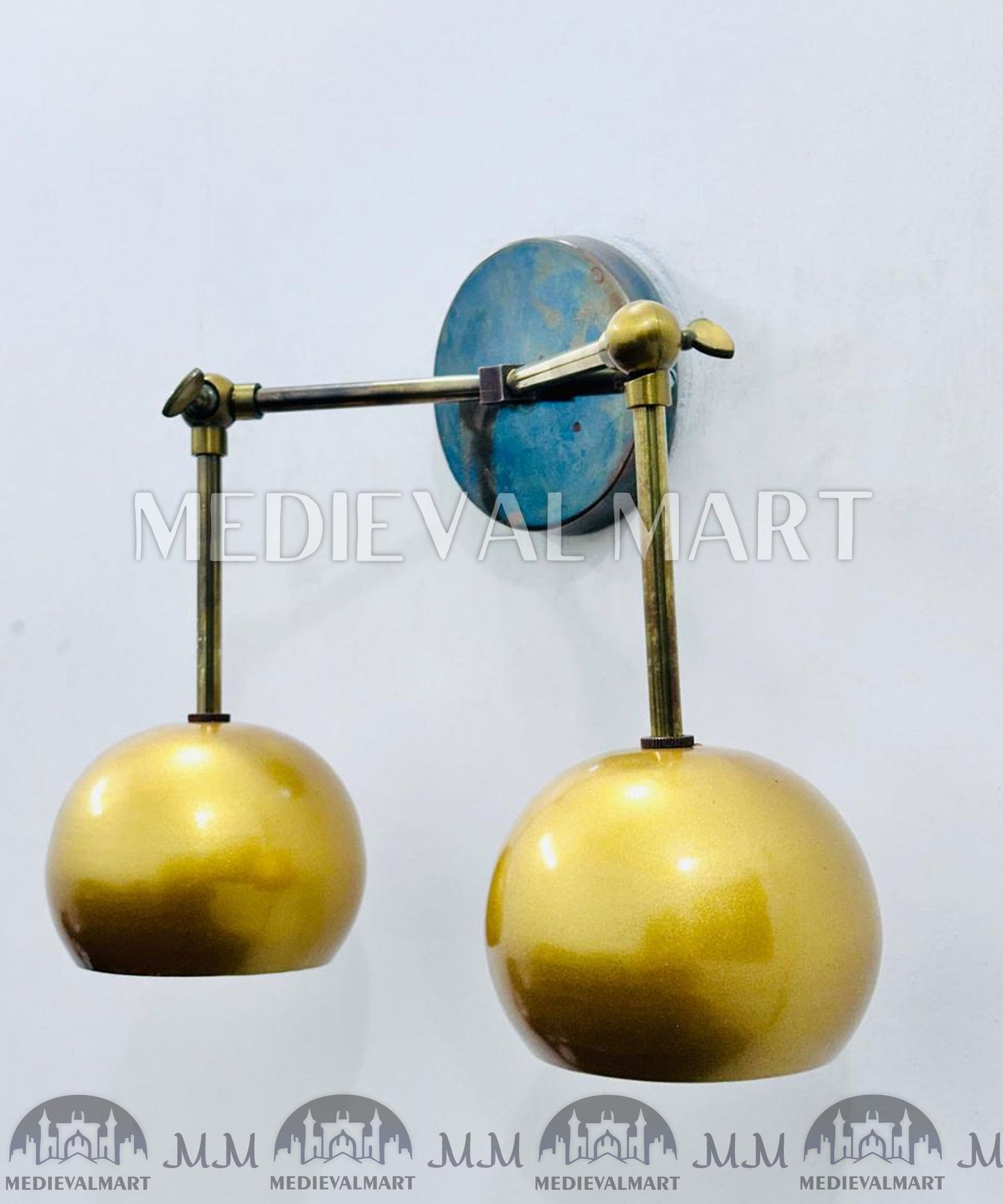 MEDIEVALMART Custom Brass 2-Light Vanity Sconce - Mid-Century Bathroom Lighting