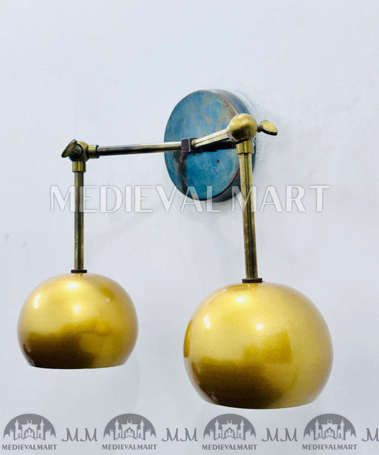 MEDIEVALMART Custom Brass 2-Light Vanity Sconce - Mid-Century Bathroom Lighting