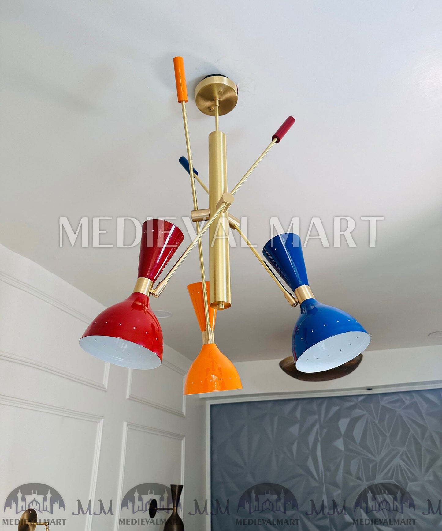 MEDIEVALMART Mid Century Brass Sputnik Italian Chandelier Modern 3 Arm Adjustable Brass Pendant Light Fixture