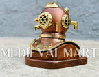 MEDIEVALMART 6"INCH Brown Diving Helmet With Wooden Base