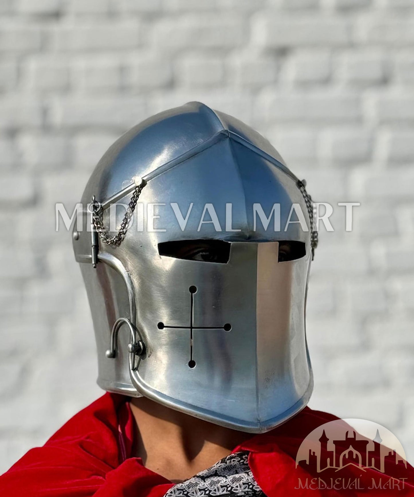 MEDIEVALMART Medieval Knight Armor 18g Mild Steel Silver Barbuta Helmet for LARP or Cosplay - Gift For Dad