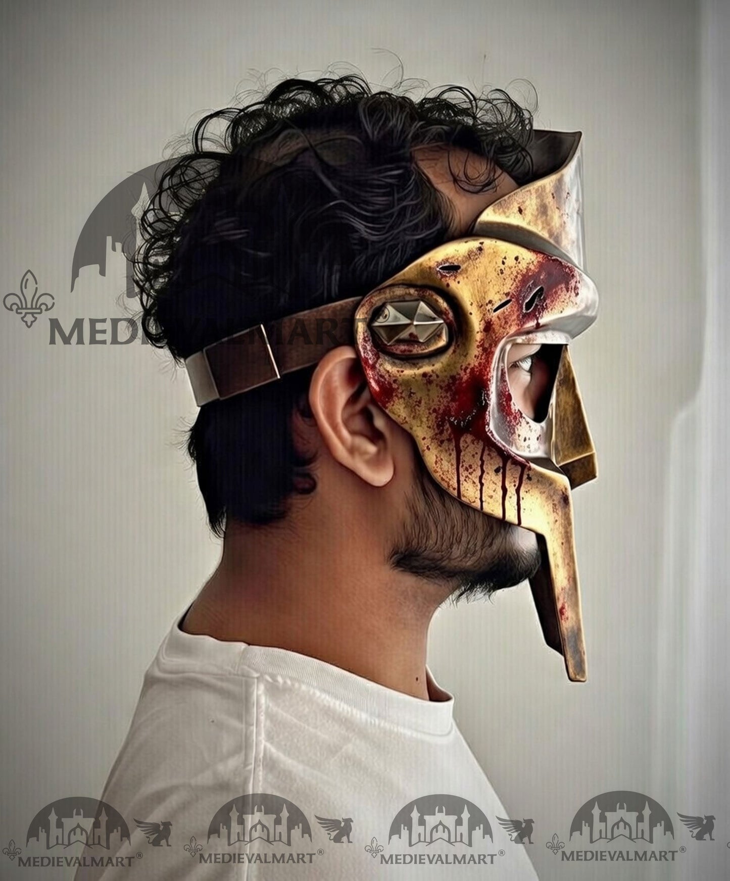 MEDIEVALMART PREMIUM MF DOOM Mask Mad Villain Battle Damage Bronze Finish Steel Face Armor
