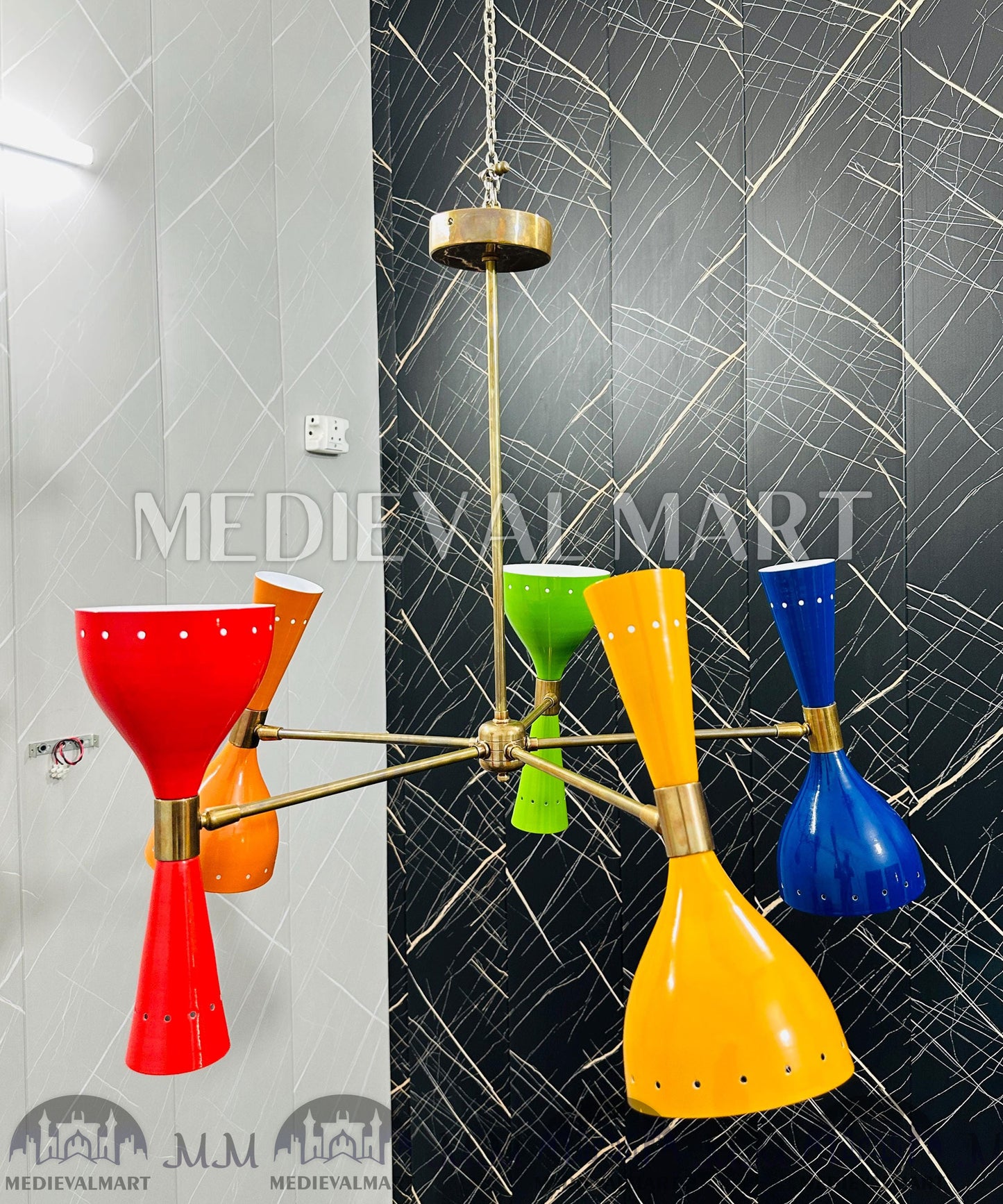 MEDIEVALMART Mid Century Modern Sputnik Chandelier: Adjustable 6-Arm Brass Pendant Light