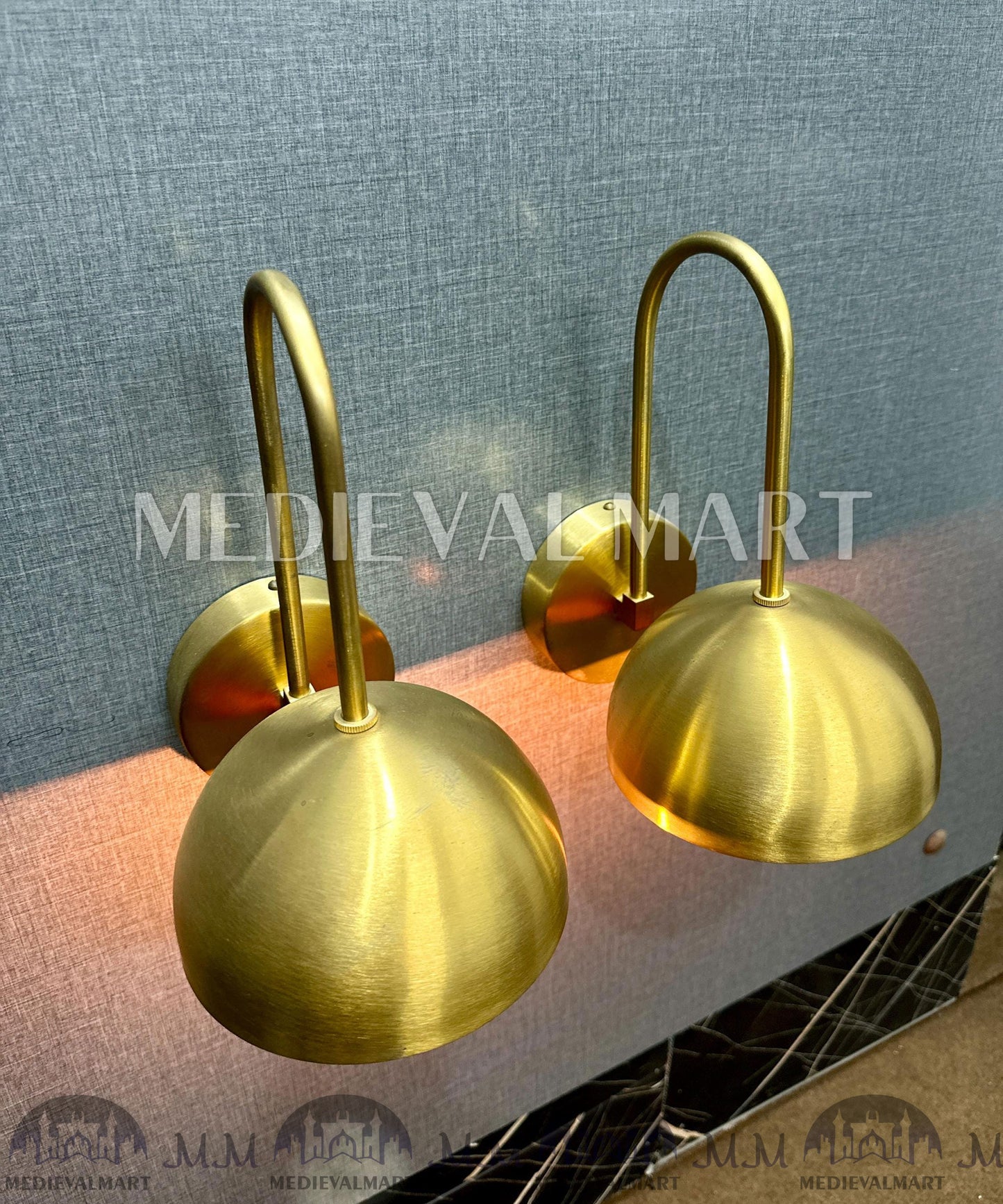 MEDIEVALMART Brass Diabolo Wall Sconce Pair Mid-Century Modern Plug-In Light