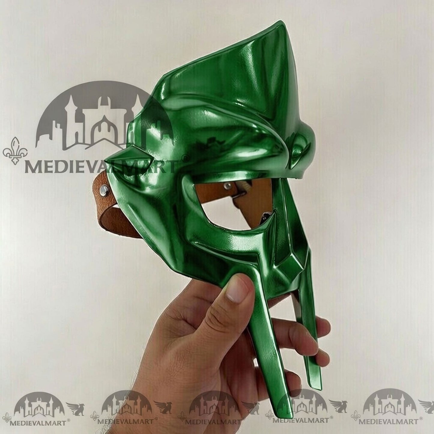 MEDIEVALMART MF DOOM Mask Mad-villain Green Finish Steel Face Armor