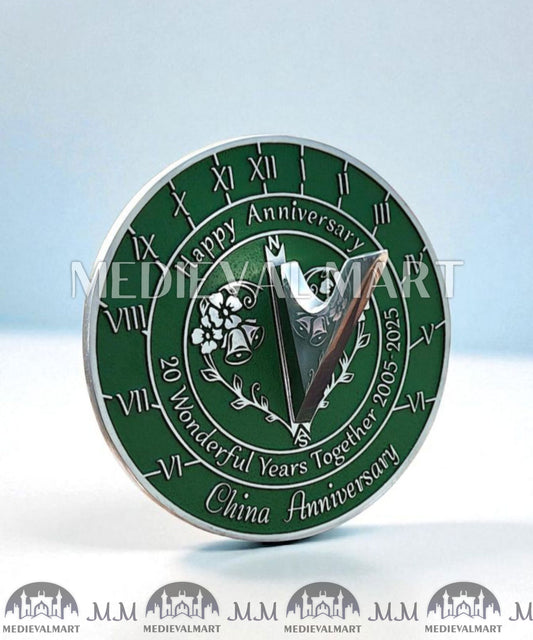 MEDIEVALMART 20th "Wonderful Years" China Anniversary Sundial Clock Best Gift For Anniversary Day