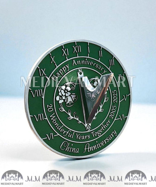 MEDIEVALMART 20th "Wonderful Years" China Anniversary Sundial Clock Best Gift For Anniversary Day