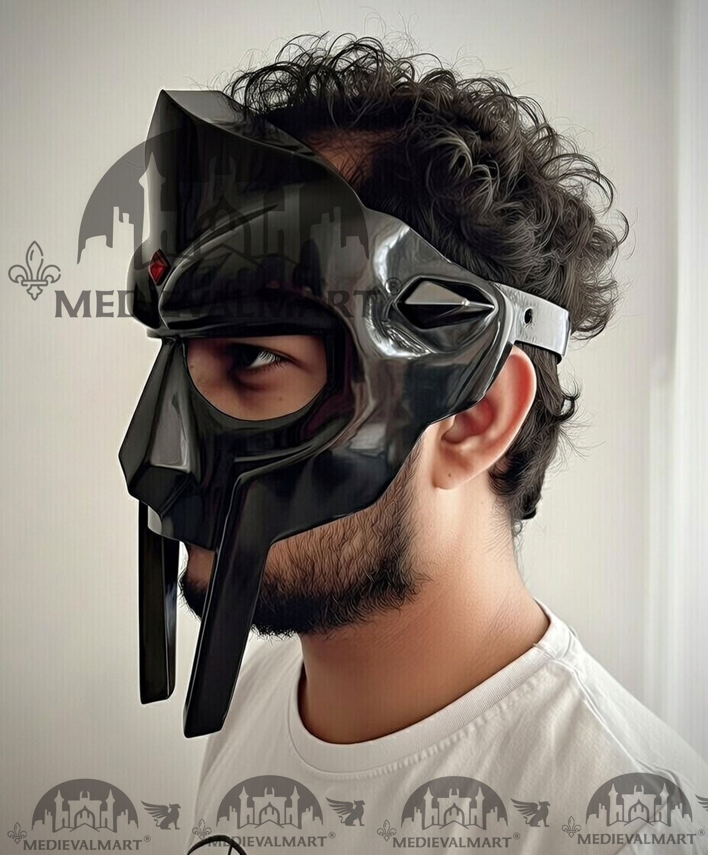 MEDIEVALMART PREMIUM MF DOOM Mask Mad Villain Black Finish Steel Face Armor