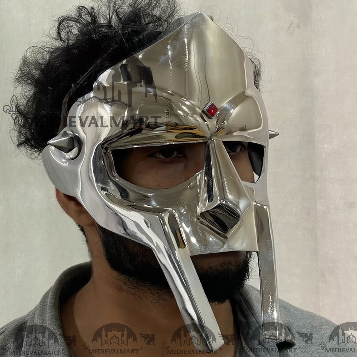 MEDIEVALMART PREMIUM MF DOOM Mask Mad Villain Silver Finish Steel Face Armor
