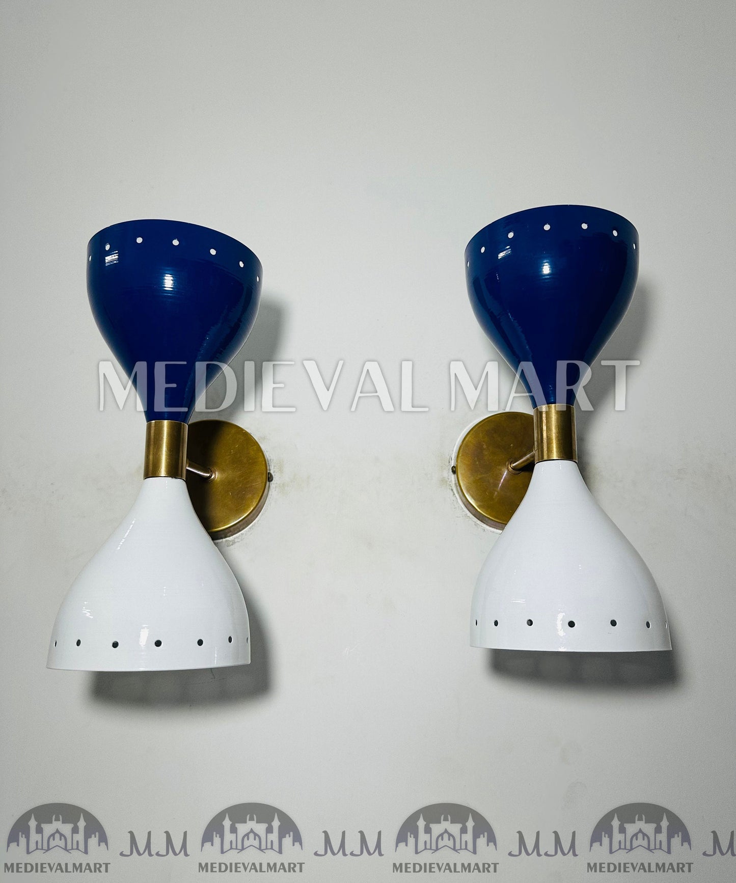 MEDIEVALMART Handmade Brass Wall Sconce Pair Italian Wall Lights Mid Century Diabolo Light Fixtures