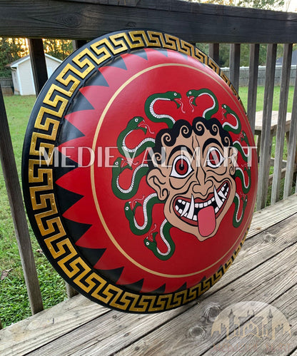 MEDIEVALMART Iconic Gorgon Medusa Ancient Greek Hoplite  Battleworn Metal/Brass Shield | Gifts For Dad