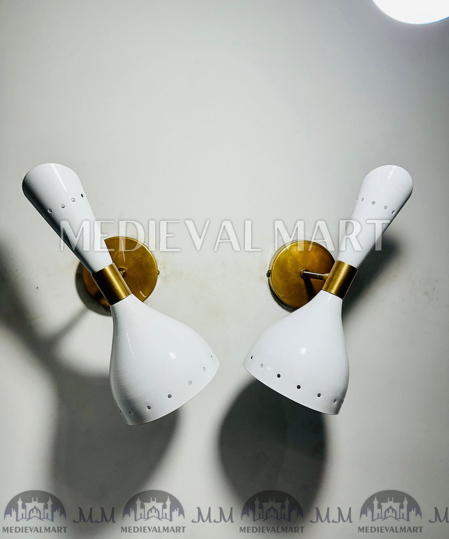 MEDIEVALMART Custom Mid Century Brass Wall Sconce Pair: Italian Stilnovo Style