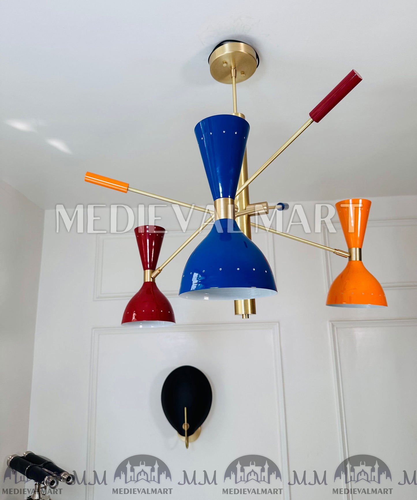 MEDIEVALMART Mid Century Brass Sputnik Italian Chandelier Modern 3 Arm Adjustable Brass Pendant Light Fixture