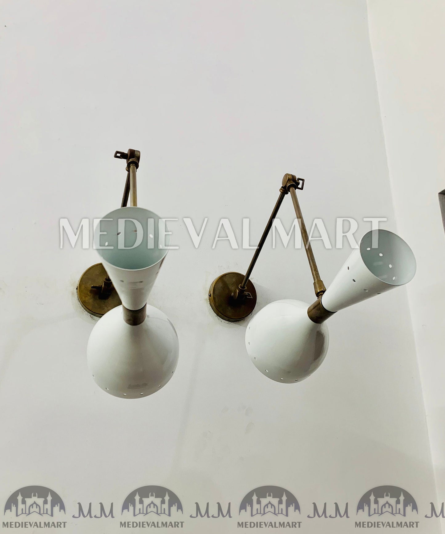 MEDIEVALMART Mid Century Italian Stilnovo Brass Wall Sconce Pair Lighting