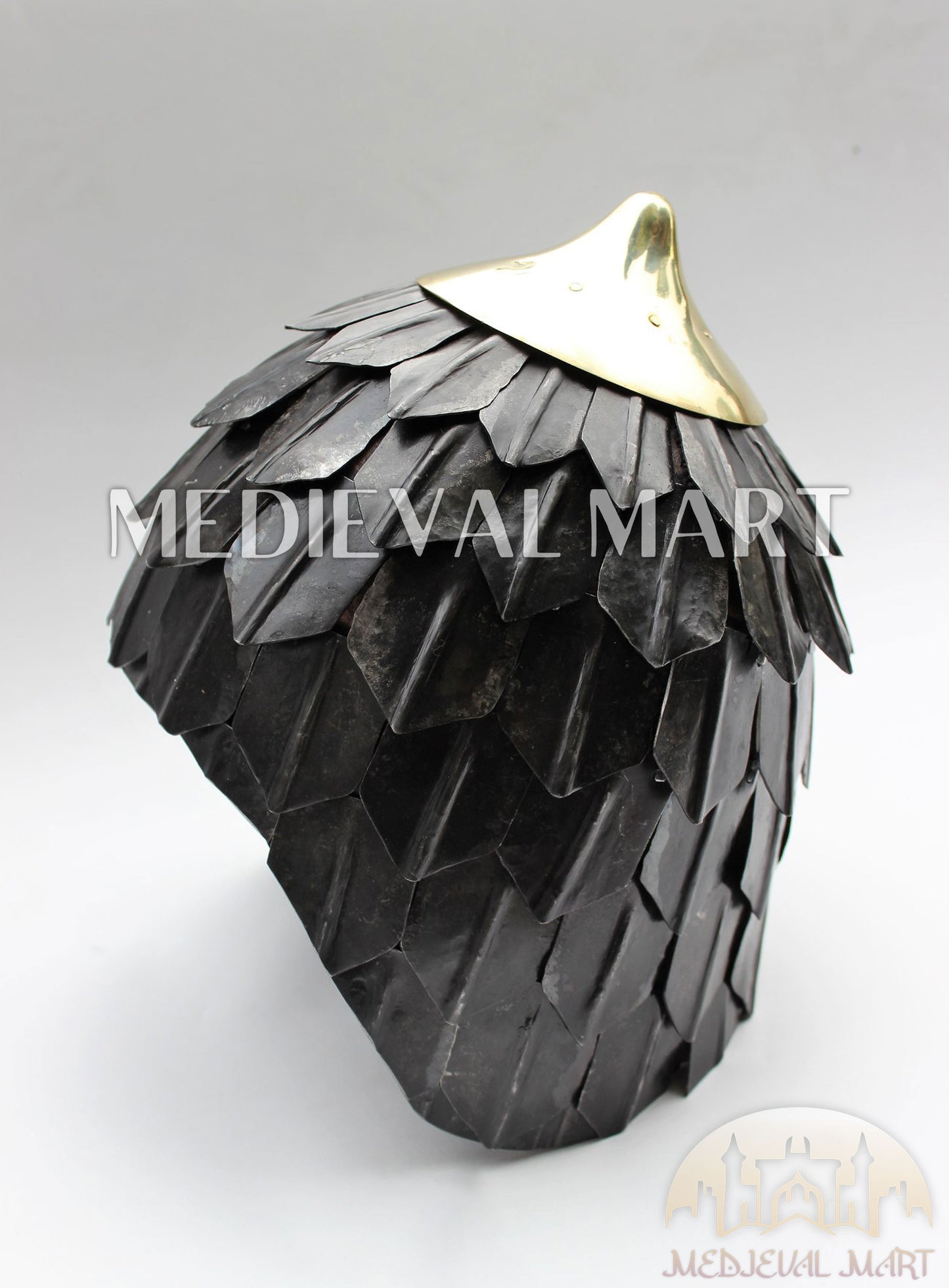 MEDIEVALMART Medieval Historical Scaled Skull Cap Helmet W/H Antique Black Polished & Carbon Steel