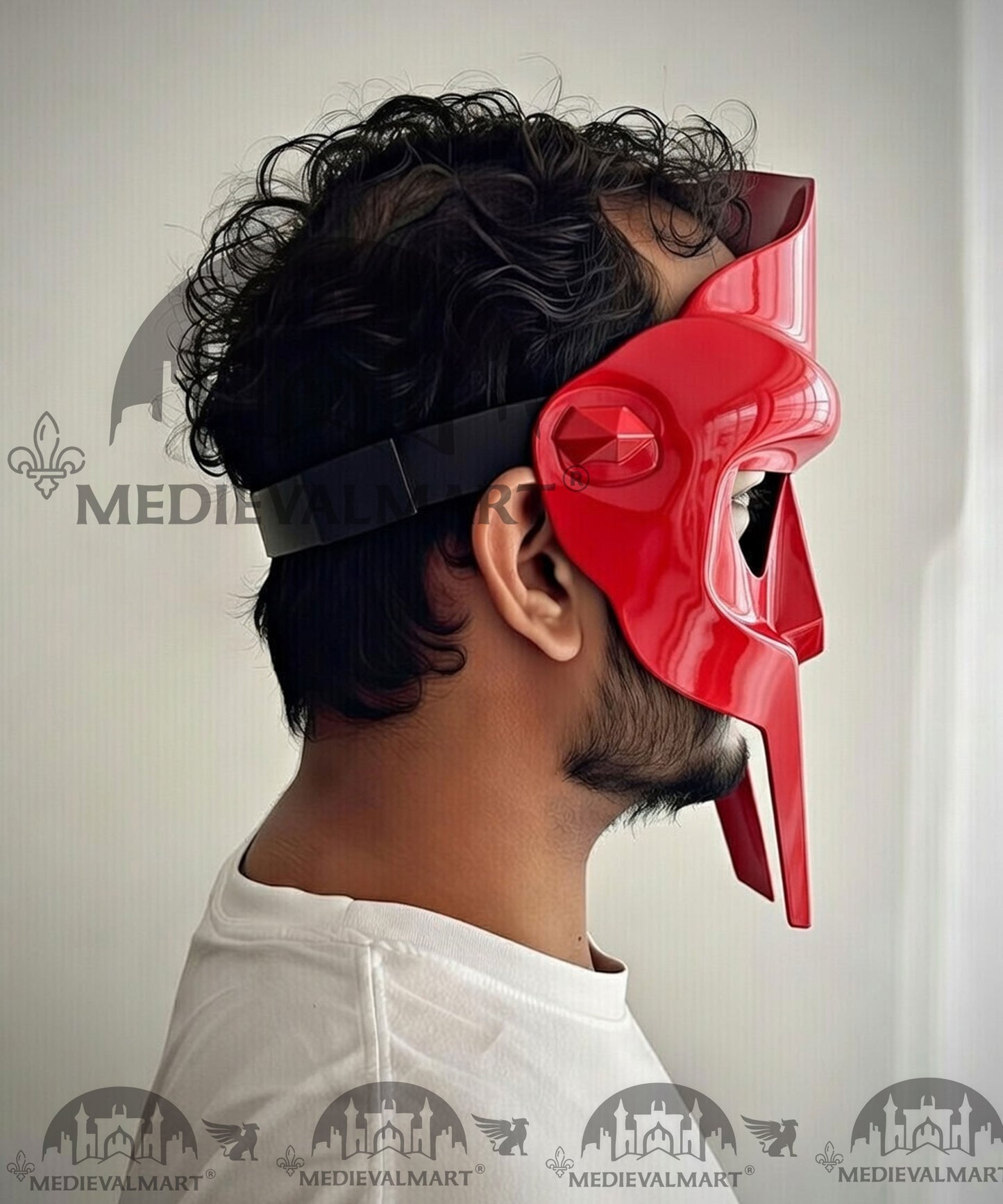 MEDIEVALMART PREMIUM MF DOOM Mask Mad Villain Red Finish Steel Face Armor
