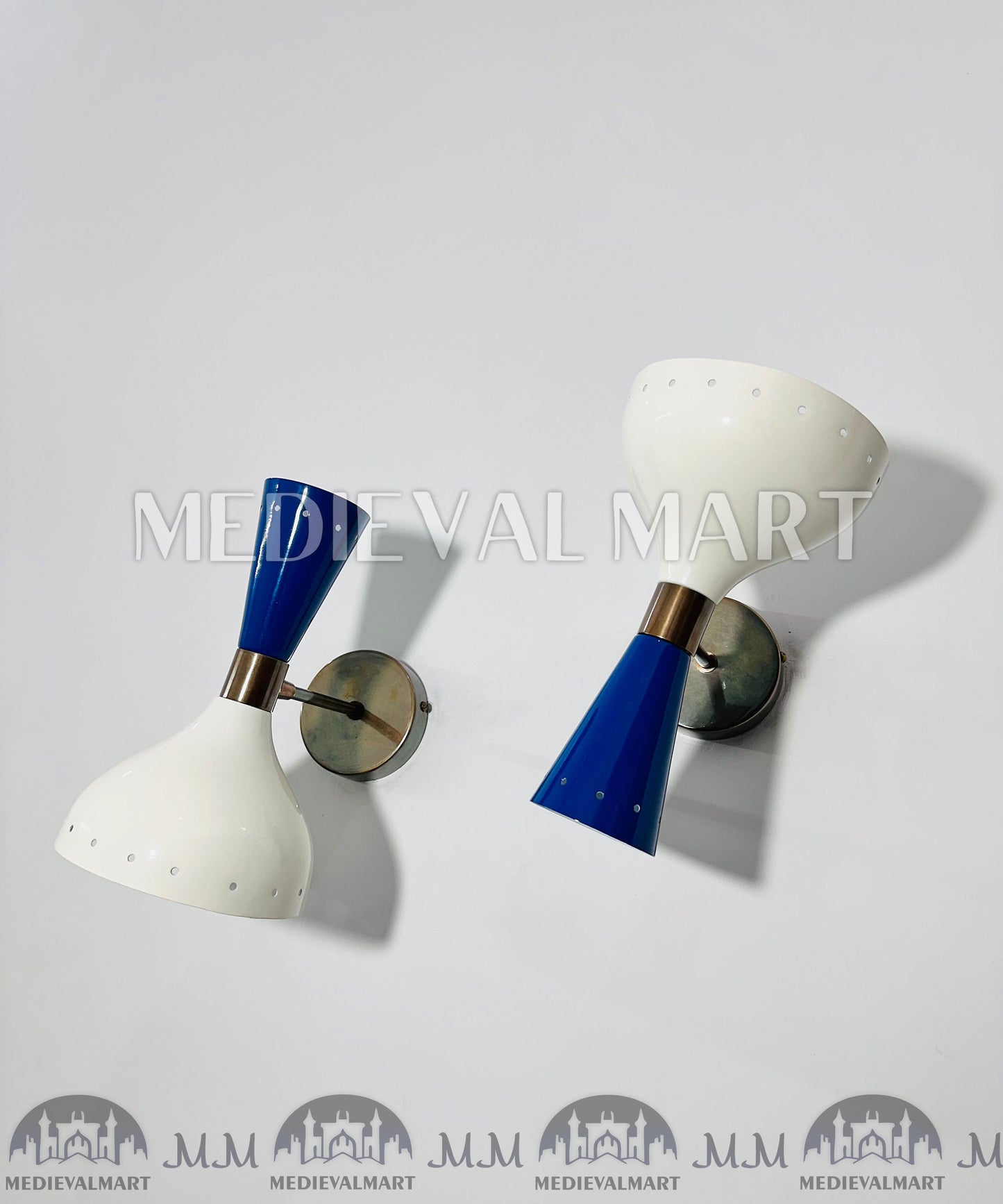 MEDIEVALMART Mid-Century Modern Brass Wall Sconce - Italian Diabolo Style - Set of 2