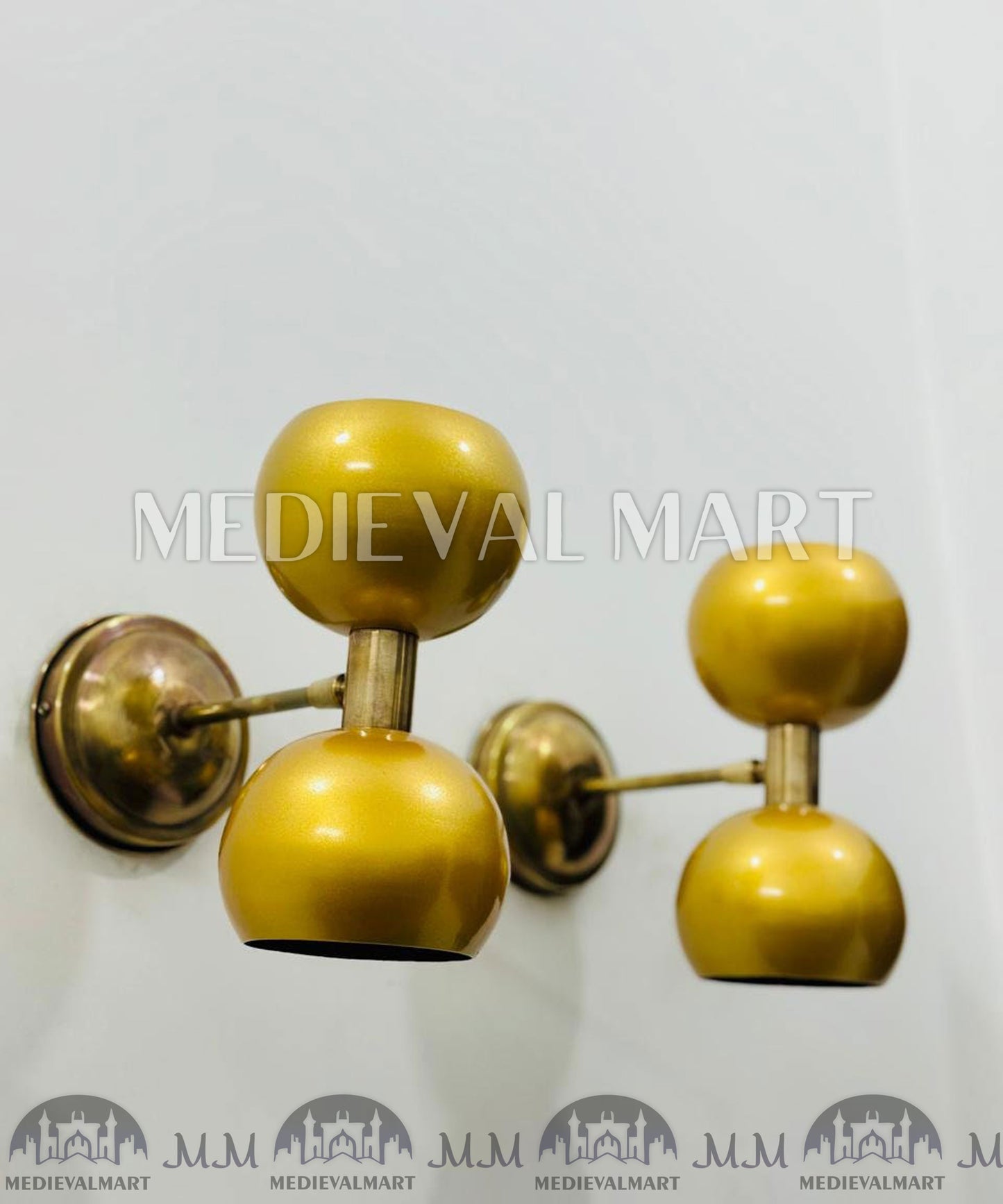 MEDIEVALMART Mid-Century Modern Brass Diabolo Wall Sconce - Italian Lighting Pair