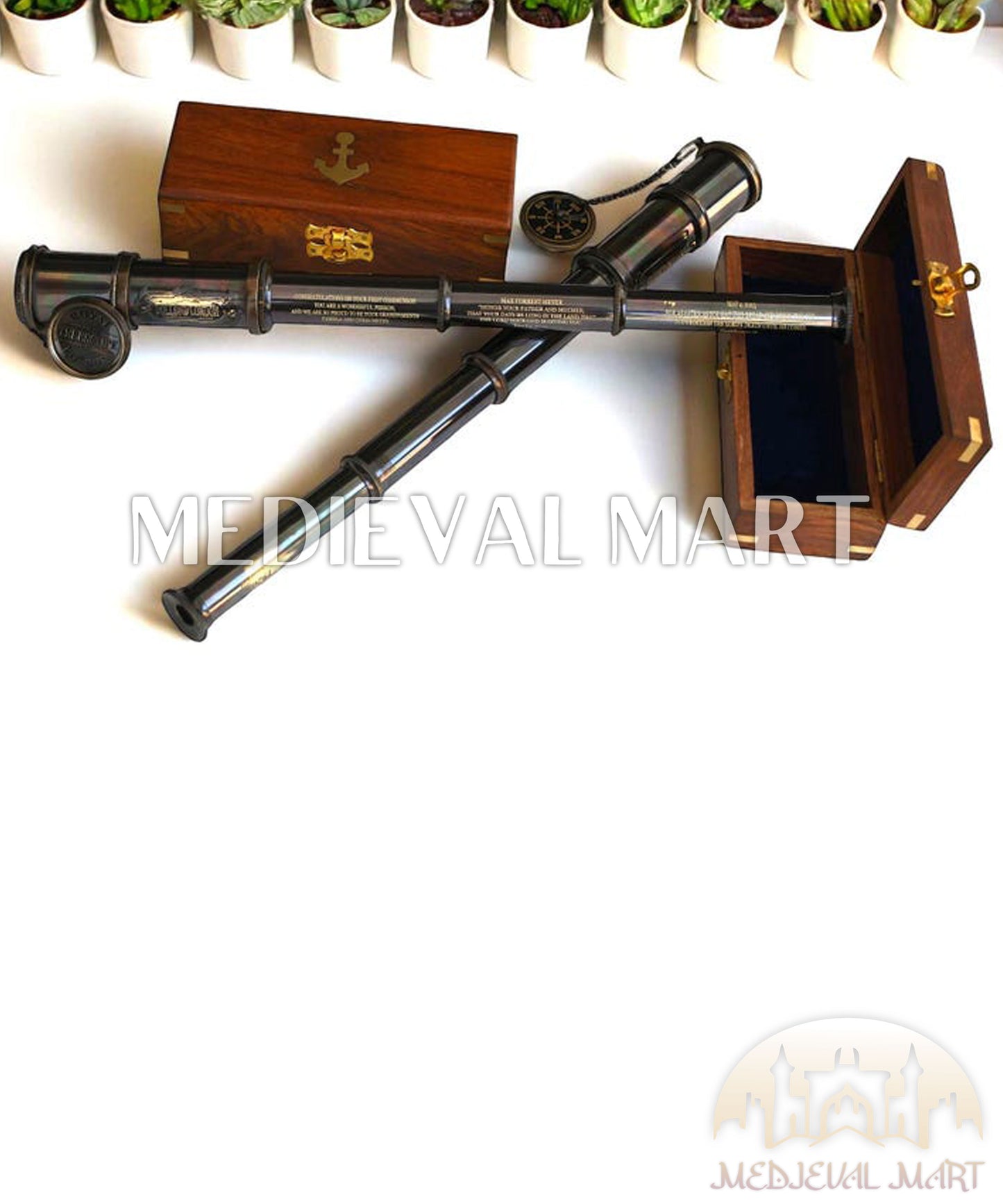 MEDIEVALMART Nautical Antique Brass Custom Telescope With Box Gift for Mom