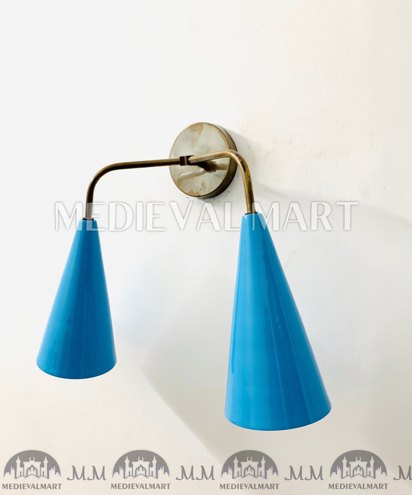 MEDIEVALMART Mid Century Italian Diabolo Brass Wall Sconce - 2-Light Vanity Fixture