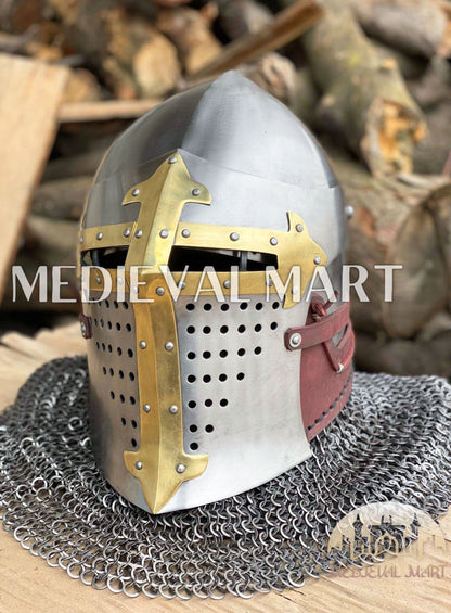 MEDIEVALMART Medieval European ROA Buhurt Knight Helmet W/H Gold Decoration